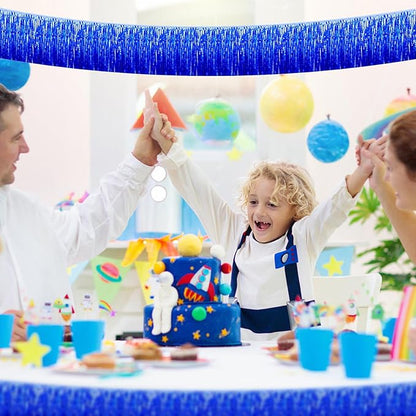 12 Pack 10 Feet Metallic Foil Fringe Garland Tinsel Streamers Banner, Blue Wall Hanging Tinsel Fringe Banners for Parade Floats, Wedding, Birthday, Christmas, New Year Party Decorations