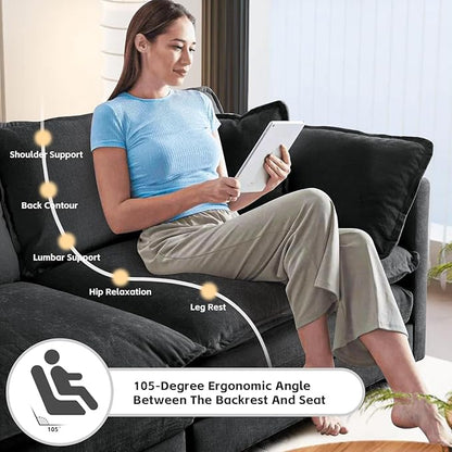 SoarFlash Chenille Sectional Sofa, Comfy Modular Coush Sofa with Ottoman, Modern 3 Seat Recliner Deep Seat Sofa Set for Living Room,Grey