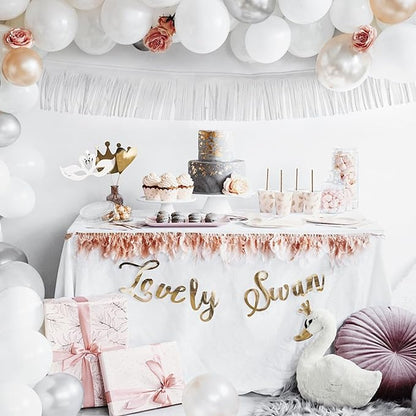 12 Pack 10 Feet Metallic Foil Fringe Garland Tinsel Streamers Banner, White Wall Hanging Tinsel Fringe Banners for Parade Floats, Wedding, Birthday, Christmas, New Year Party Decorations