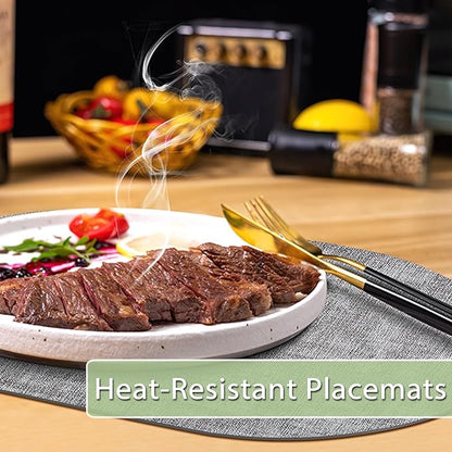 Placemats for Dining Table Set of 8 Non-Slip, Heat Resistant Leather Placemat Double Layer, Waterproof Table Mats Easy to Clean for Kitchen Dining Room Coffee Office Table, Grey