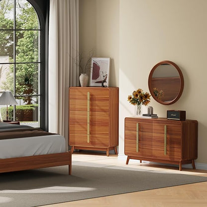 Dresser for Bedroom with 5 Drawers,Mid Century Modern Dresser with Storage,31" Modern Chest of Drawers with Metal Handles,Large Wood Drawer Organizer for Bedroom,Living Room,Hallway,Cherry