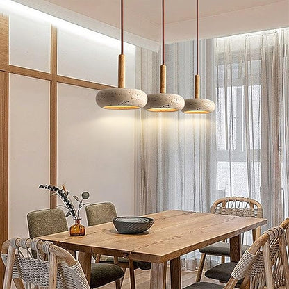 Japanese Pendant Lights Wabi-Sabi Natural Stone Shade Hanging Lamp Round Modern Wood Chandelier Bedroom Bedside Pendant Lamps Living Dining Room Table Kitchen Island Ceiling Hanging Lamp