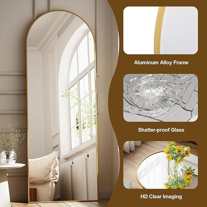 26x71 Inch Full Body Mirror - Large Arched Full Length Mirror with Stand Aluminum Frame Wall Mounted Leaning for Bedroom Living Room