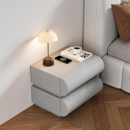 homary Smart Nightstand Modern Light Gray Leather Nightstands with Wireless Charger Bedside Table with 2 Drawers for Bedrooms Living Rooms Offices 19.7" W x 15.7" D x 15.7" H (Light Gray 2 Drawers)