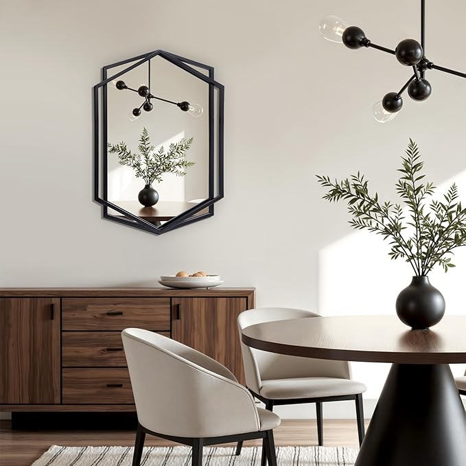 LuxenHome 31.8X22 Inch Wall Mirror, Bathroom Mirrors for Over Sink, Metal Frame Vanity Mirror for Wall, Black Mirror for Bathroom, Wall Mounted Mirror for Entryway, Bedroom, Living Room, Dining Room