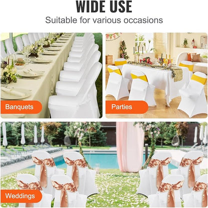 VEVOR Stretch Spandex Folding Chair Covers, Universal Fitted Chair Cover, Removable Washable Protective Slipcovers, for Wedding, Holiday, Banquet, Party, Celebration, Dining (100PCS White)