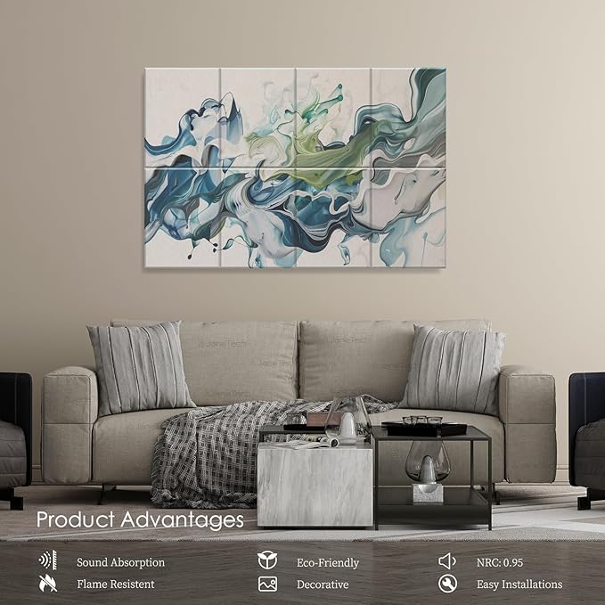 8-Pack Art Acoustic Panels Sound Absorbing Panels, 48x32 Inch Decorative Acoustic Panels, Sound Absorbing Wall Art with Nano Glue for Recording and Home Studio, Office,Conference