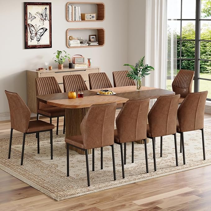 Dining Table Set for 10,Large 79" Rectangular Kitchen Table Set for 10 with Cushioned Chairs,Modern Mid-Century Wood Dining Room Table Set for 10,Ideal for Dining & Gatherings