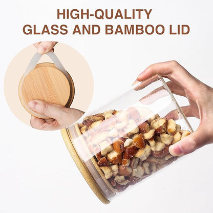 25oz Glass Food Storage Jars, Glass Jars with Bamboo Lids, Kitchen Storage Jars, Set of 6, Canisters with Airtight Lids for Spice, Coffee, Cookie, Pantry Organizers
