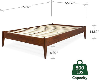 Bme Dinkee 15 Inch Signature Bed Frame Without Headboard - Modern & Minimalist Style with Acacia Wood - 12 Strong Wood Slat Support - Easy Assembly - No Box Spring Neededd - Dark Chocolate, Full