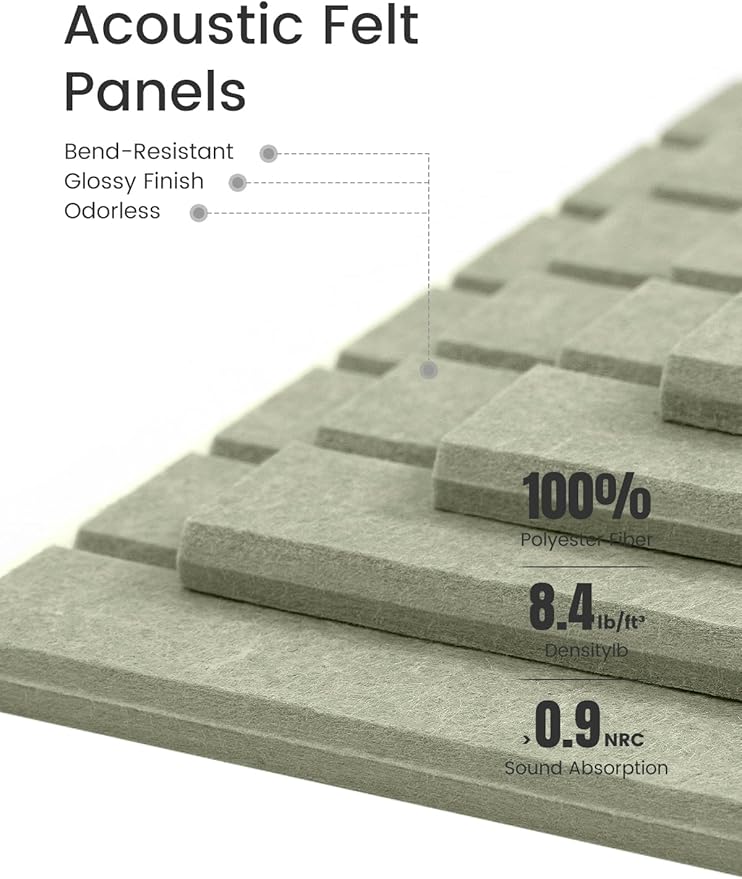 Bumusty Large Cork Board Alternative-47 x35 Felt Bulletin Board Tiles, with 30 Pushpins, 70 Adhesive Tabs, 12-Pack Slat Wall Paneling, Cork Boards for Office Push Pin Board Felt Board-Sage