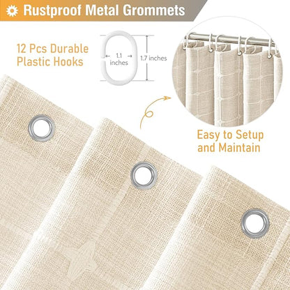 BTTN Extra Long Shower Curtain - 72x96 Inch Long Boho Chic Linen Fabric Heavy Duty Shower Curtain Set with Plastic Hooks, Tall Farmhouse Aesthetic Cute Tassel Shower Curtains for Bathroom, Cream/Beige