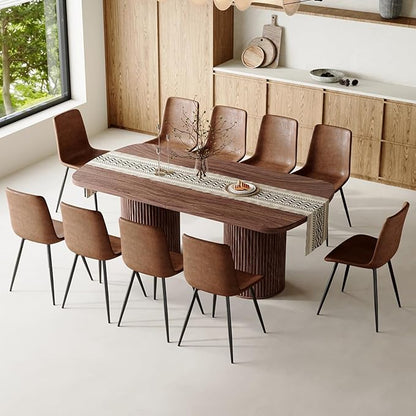 79" Dining Table Set for 10,Large ectangular Kitchen Table Set for 10 with Cushioned Chairs,Modern Mid-Century Wood Dining Room Table Set for 10,Ideal for Dining & Gatherings (Walnut)