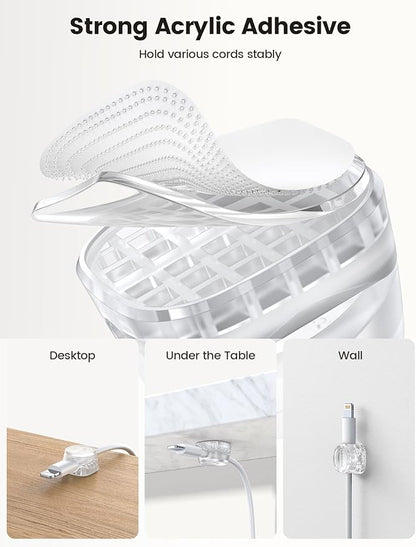 12Pack Cord Organizer [1s Lock] Spring Cable Holder Clips - Lamicall Desk Cord Management Clips, [Smooth Adjustable] Phone Charger Cable, Adhesive Wire Keeper for Nightstand Wall Car Office