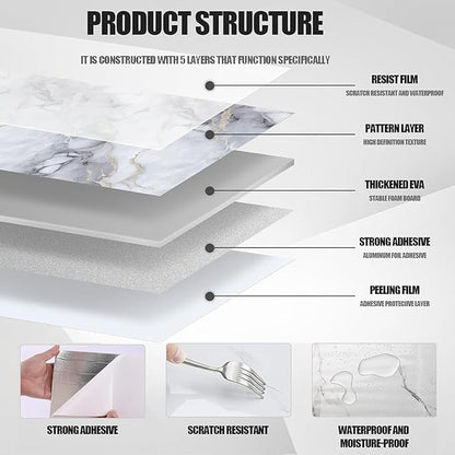 Thick 22pcs Marble Peel and Stick Backsplash Surface Waterproof Wall Panels,Self-Adhesive Marble PVC Foam Wall Panels for Kitchen, Bathroom - 11.8"x11.8" Kitchen Tile(Not Real Tiles,Colorful)