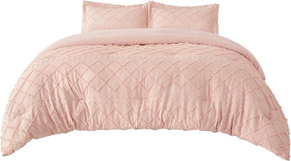 Bedsure California King Comforter Set - Coral Pink Comforter, Boho Tufted Shabby Chic Bedding for Kids, 3 Pieces Vintage Farmhouse Bed Set for All Seasons, Fluffy Soft Bedding with 2 Pillow Shams