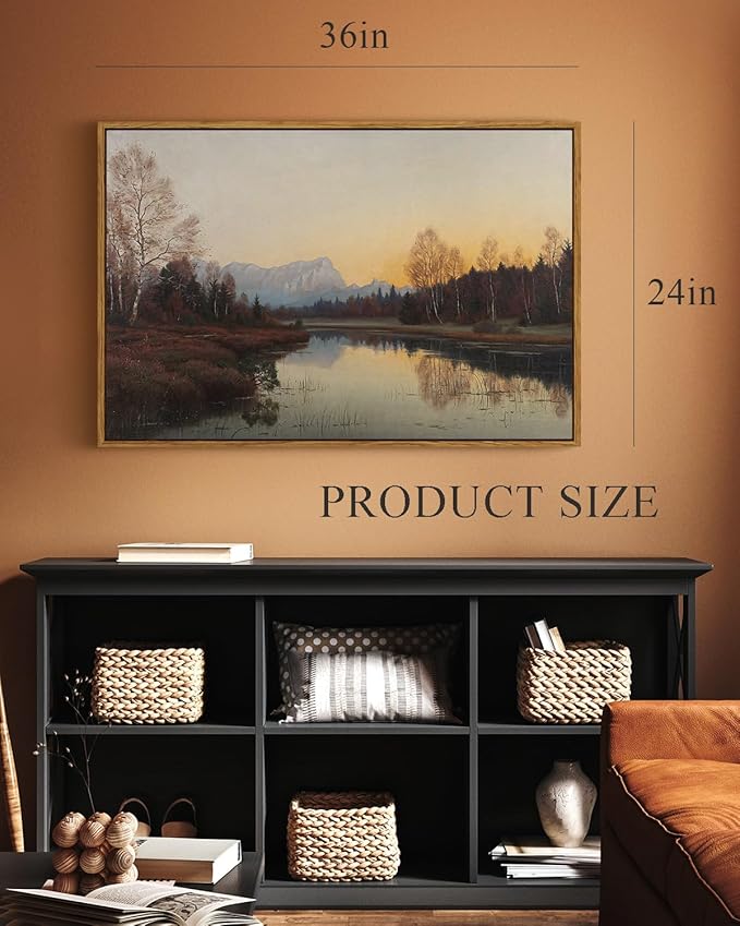 ARPEOTCY Vintage Framed Fall Wall Art Decor, Living Room Bedroom Autumn Landscape Pictures Wall Decor, Large Canvas Prints Art, Kitchen Country Paintings Farmhouse Retro Home Decorations, 24x36 Inch