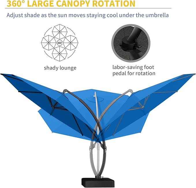 Kingdura 12ft Offset Cantilever Patio Umbrella with Base Included, Large Round Aluminum Outdoor Umbrella, 360° Rotation & Infinite Tilt, Heavy Duty Frame for Deck Pool Backyard, Royal blue