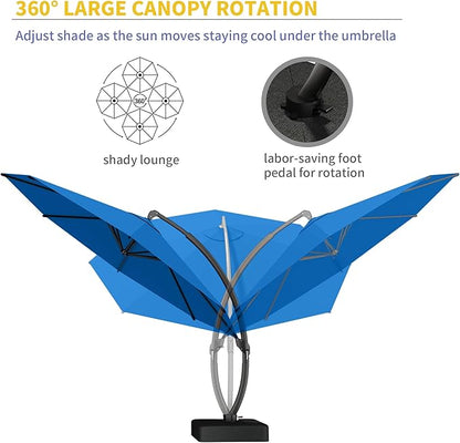 Kingdura 11ft Offset Cantilever Patio Umbrella with Base Included, Large Round Aluminum Outdoor Umbrella, 360° Rotation & Infinite Tilt, Heavy Duty Frame for Deck Pool Backyard, Royal blue