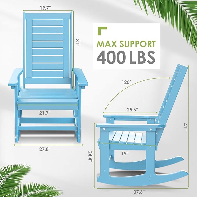 GREENVINES Outdoor Rocking Chairs | Set of 4 | Porch Rocker | HDPE Plastic | Arctic | Oversized Rockers | High Back | Big & Tall | Ladder Back | for Patio Outside Backyard Balcony Garden