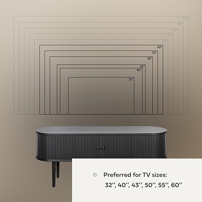 WERMO 55’’ Black TV Stand with Storage and Shelves for 32-60 Inch TVs. Black Entertainment Center with Doors for Living Room and Bedroom, Mid Century Modern Console Table, Media Cabinet (Black Oak)