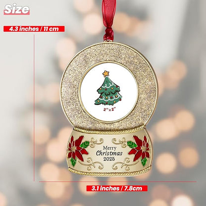 2025 Christmas Ornaments 2 inch Picture Frame Metal Hanging Pendant for Tree Small Decorative Keepsake, Display Photo for Baby and Pet (Crystal Ball Gold(2025))