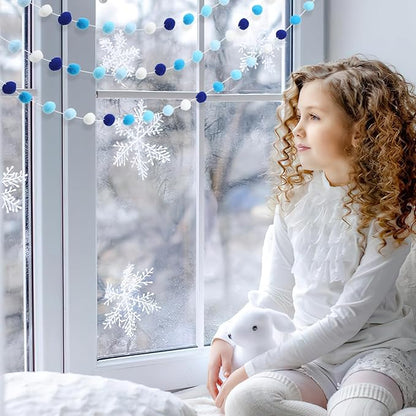 MARFOREVER 4 Pack 26.3 FT Hanukkah Pom Pom Garland, 30 Balls Blue White Winter Chanukkah Garland Hanging Supplies for Hanukkah Jewish Classroom Fireplace Wall Birthday Baby Shower Party Decoration