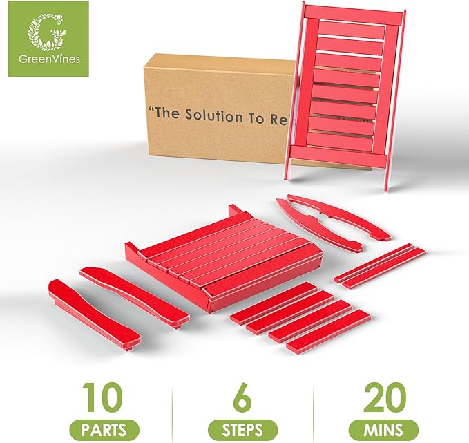 GREENVINES Outdoor Rocking Chairs | Porch Rocker | HDPE Plastic | Red | Oversized Rockers | High Back | Big & Tall | Ladder Back | for Patio Outside Backyard Balcony Garden