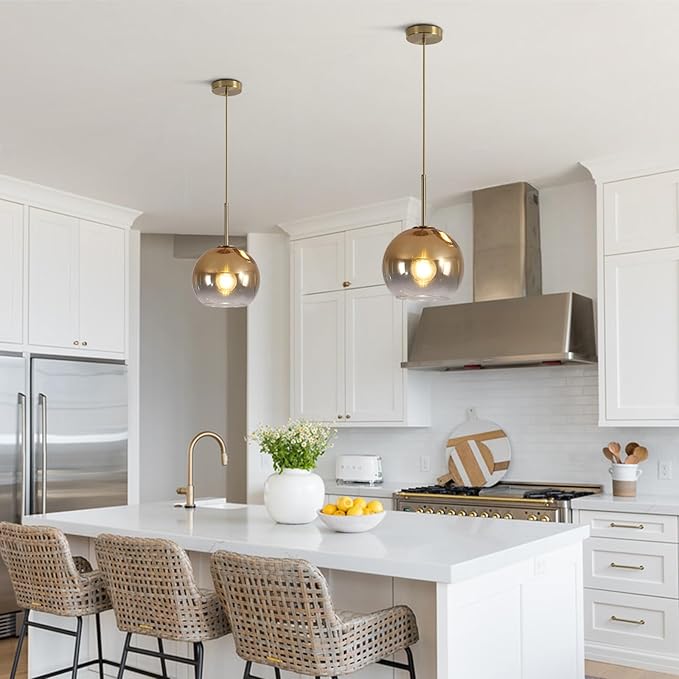 KCO Lighting 1-Light Modern Glass Pendant Lights Large Gold Globe Pendant Light Mid Century Single Pendant Light Kitchen Island Dining Room Lighting Fixtures Ceiling Hanging