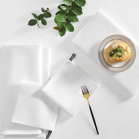 Homaxy 100% Cotton Kitchen Towels and Dishcloths Set, 12 x 12 Inches and 13 x 28 Inches, Set of 12 Bulk Kitchen Towels Set, Ultra Soft Absorbent Dish Cloths for Washing Dishes, White