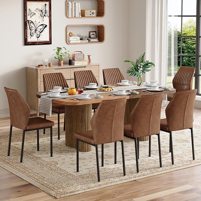 Dining Table Set for 8 - Large 79" Rectangular Kitchen Table Set for 8 with Cushioned Chairs,Modern Mid-Century Wood Dining Room Table Set for 8 Ideal for Kitchen & Gatherings