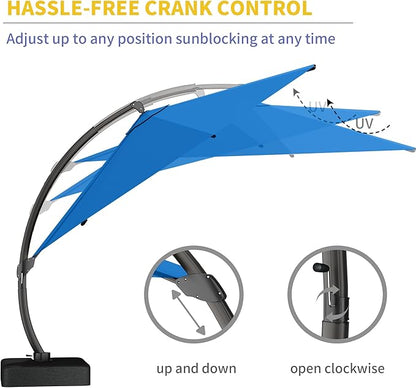 Kingdura 11ft Offset Cantilever Patio Umbrella with Base Included, Large Round Aluminum Outdoor Umbrella, 360° Rotation & Infinite Tilt, Heavy Duty Frame for Deck Pool Backyard, Royal blue