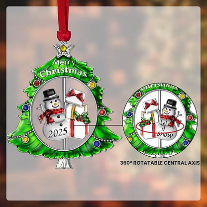 Christmas Tree Ornament Metal Silver Hanging Rotatable Design Charm Holiday Decorative Pendant Gift Keepsake (Snowman 2025)