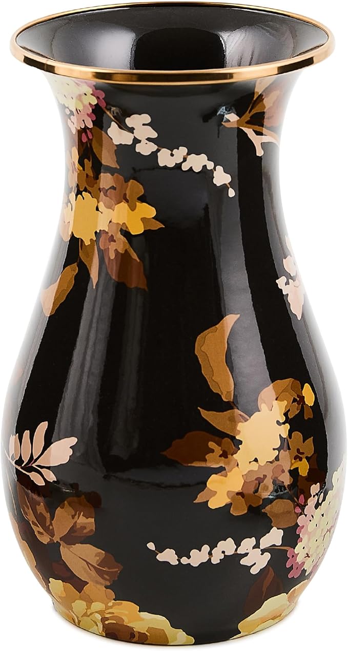 MACKENZIE-CHILDS Tall Enamel Vase, Unique Flower-Vase Decor for Living Room, Wild Rose Brown