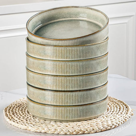 GBHOME 7.5'' Stoneware Pasta Bowls, Serving Bowls Set of 6 for Kitchen, Double Reactive Glaze Bowls for Fruit,Pasta,Salad,Oatmeal,Meal, Microwave Safe (6 pcs)