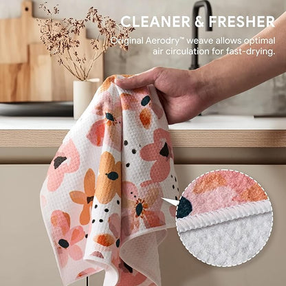 RECYCO Waffle Kitchen Towels Set of 2 Quick Dry Microfiber Sustainable Lightweight Hand Towels Blossom Breeze 16x28