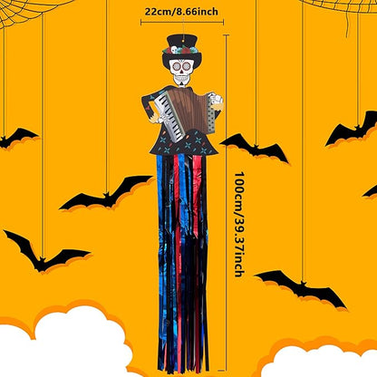 codree 4 PCS Large Day of The Dead Sugar Skull Hanging Decorations-39x8.6 Inch Dia De Los Muertos Hanging Decorations for Day of The Dead Halloween Party Home Outdoor Decor