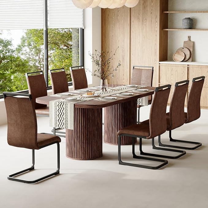 79" Dining Table Set for 8,Large Rectangular Dining Table Set for 8 with Cushioned Chairs,Modern Mid-Century Wood Dining Room Table Set for 8,Ideal for Dining & Gatherings (Walnut)