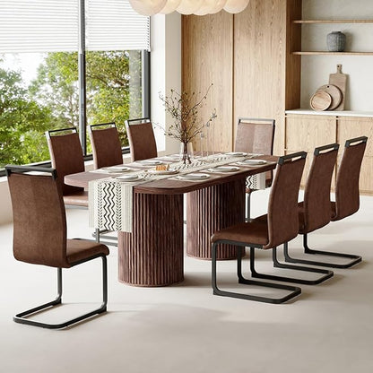 79" Dining Table Set for 8,Large Rectangular Dining Table Set for 8 with Cushioned Chairs,Modern Mid-Century Wood Dining Room Table Set for 8,Ideal for Dining & Gatherings (Walnut)