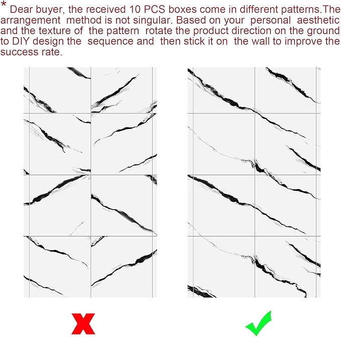 10pcs Marble Peel and Stick Backsplash Waterproof Washroom Wall Panels, Peel and Stick Tile, PVC Foam Wall Panels for Kitchen,Bathroom,living room,White and Black(Not Real Tile,11.8" x 11.8")