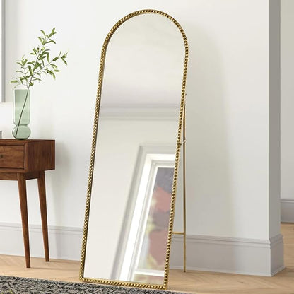 Arch Full Length Mirror with Stand, 65"x22" Floor Standing Large Dressing Standing Mirror Hanging or Leaning Against Wall for Bedroom Living Room, Antique Gold