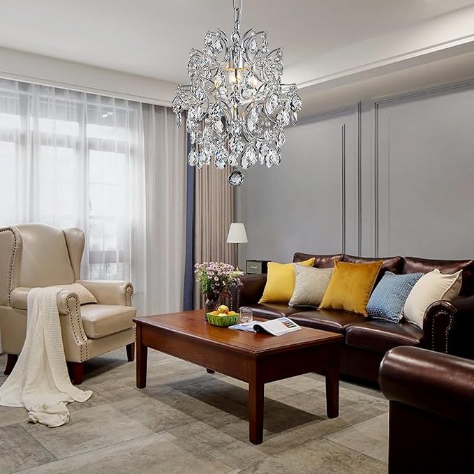 Bestier Modern Pendant Chandelier Crystal Raindrop Lighting Ceiling Light Fixture Lamp for Dining Room Bathroom Bedroom Livingroom entryway 1 E26 Bulbs Required D13 in x H16 in