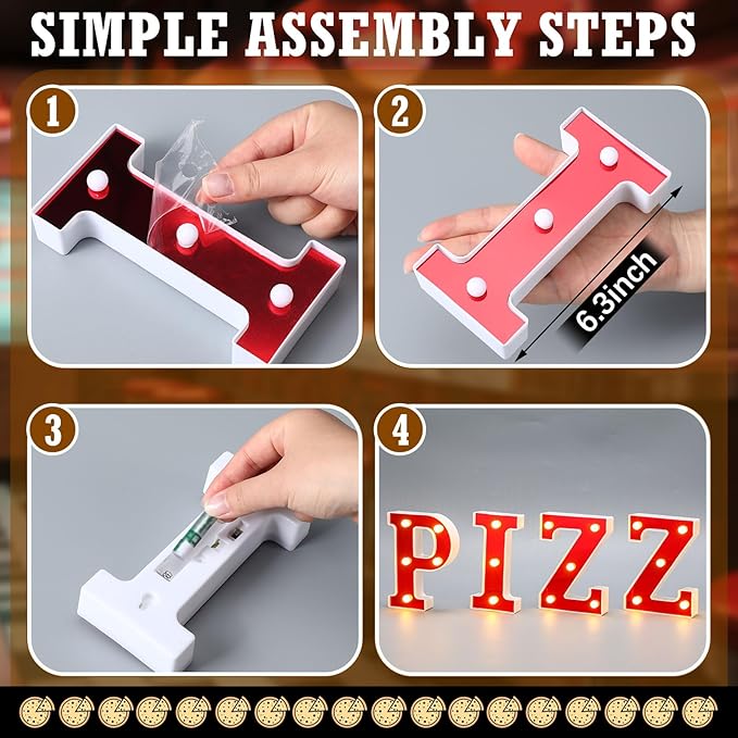 Pizza Light up Letters Sign Party Decorations Battery Powered Marquee Lighted Sign LED Alphabet Letter Lights for Christmas Night Party Birthday Home Tabletop Decor Supplies Xmas Gift