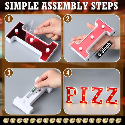 Pizza Light up Letters Sign Party Decorations Battery Powered Marquee Lighted Sign LED Alphabet Letter Lights for Christmas Night Party Birthday Home Tabletop Decor Supplies Xmas Gift