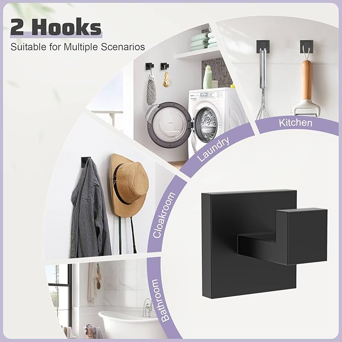 TNOMS Matte Black Towel Bar Set 5-Piece Bathroom Hardware Accessories Set,23.6 Inch Modern Towel Holder Set SUS304 Stainless Steel Towel Rack Set for Bathroom,Wall-Mounted