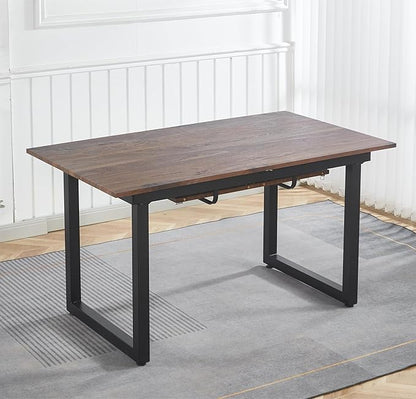 55''- 71'' Extendable Dining Room Table, Expandable Dining Table with Metal Leg, Modern Mid Century Large Table, for 2-6 Person, Walnut Brown