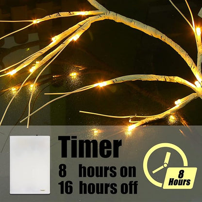 LOMIMOS 6FT Spring Lighted Birch Garland,Battery Operated Twig Vine with Timer 48 Lights for Xmas Spring Thanksgiving Wedding Party Decoration Fireplace Mantle Wall