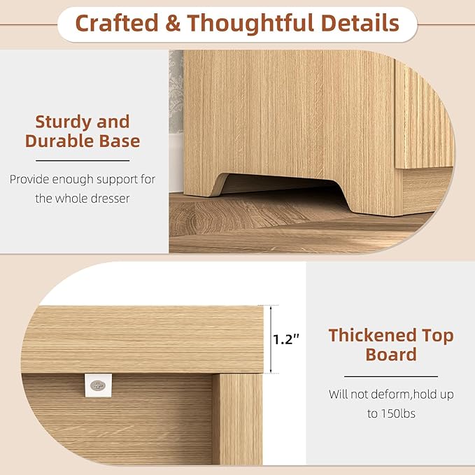 Fluted Dresser for Bedroom,6 Modern Large Wood Dresser,Chest of Drawers for Bedroom, Living Room,Hallway,Entryway,TV Stand Drawer Organizer(Fluted Natural)