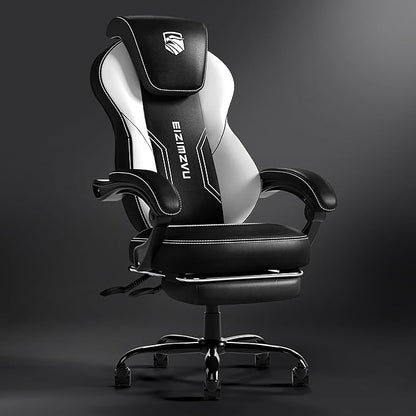 Ergonomic Office Chair with Adjustable Headrest and Footrest, High Back Desk Chair with Linkage Armrests, Reclining Swivel Chair for Home Office, Executive Office Chair (White)