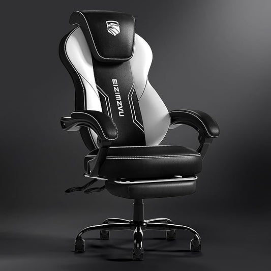 Ergonomic Office Chair with Adjustable Headrest and Footrest, High Back Desk Chair with Linkage Armrests, Reclining Swivel Chair for Home Office, Executive Office Chair (White)